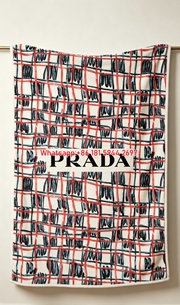 Prada Red Blue Grid Check Print Flannel Throw Blanket IMG_2788